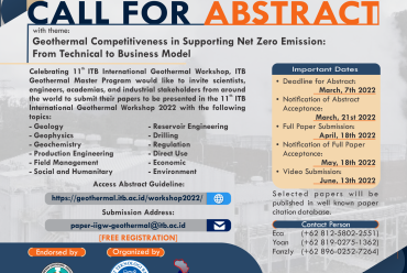 CALL FOR ABSTRACT 11th ITB INTERNATIONAL GEOTHERMAL WORKSHOP 2022